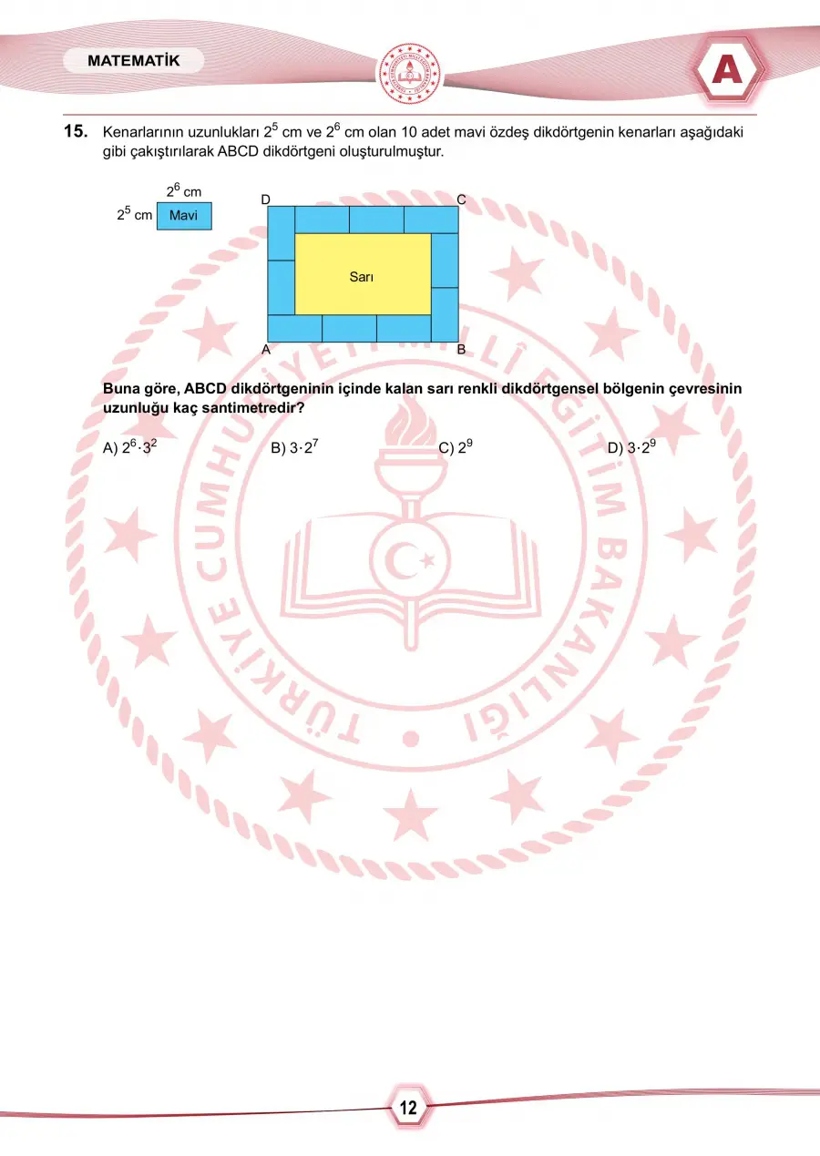 2024 LGS Matematik 15. Soru | Dikdörtgenin Çevresi – Konya Özel Ders ve Eğitim Koçluğu