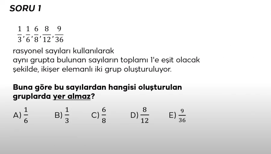 2024 TYT Matematik Soru 1 – Rasyonel Sayılarla Toplam Gruplama